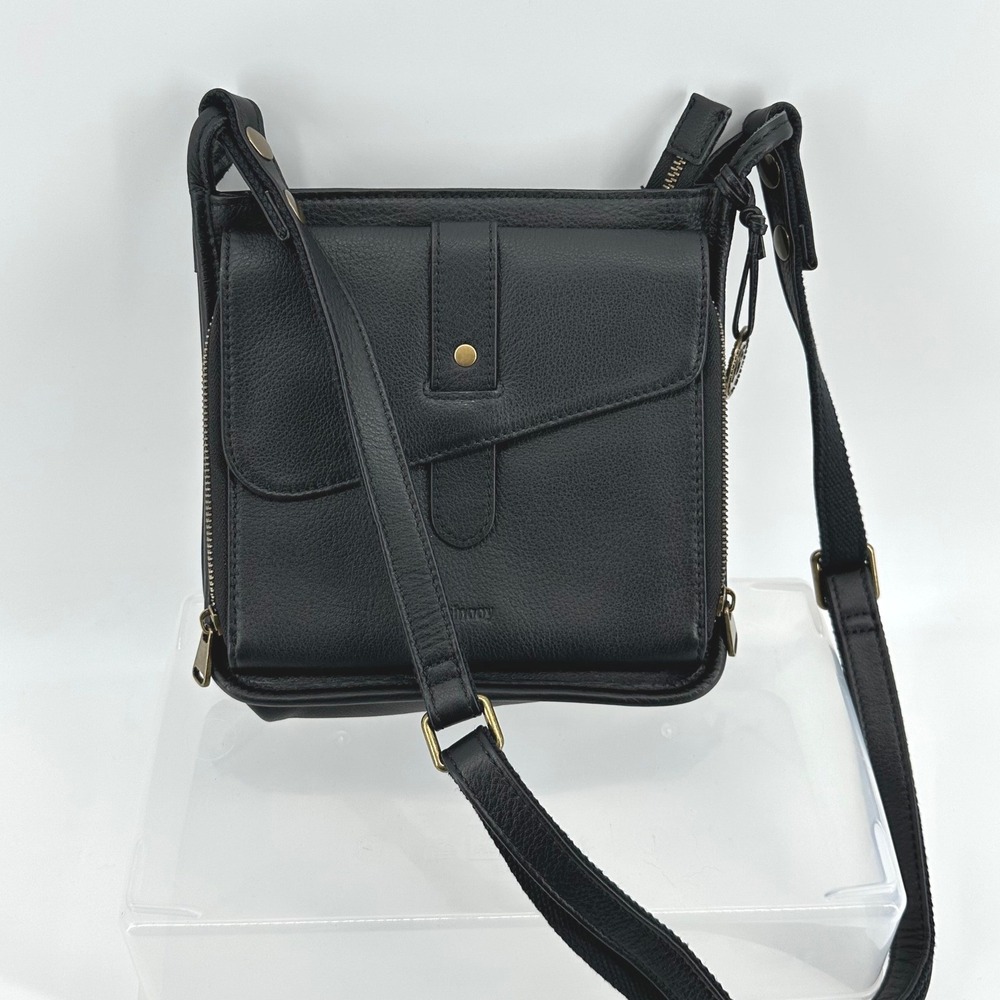 Minooy Athena Crossbody Messenger Bag Womens Black Leather Travel Minimalist